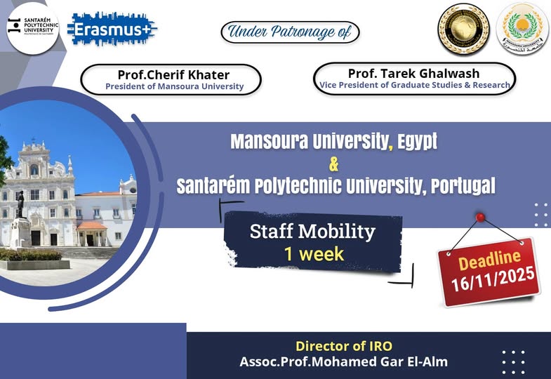 الإعلان عن منحة لسفر السادة أعضاء هيئة التدريس بالجامعة لقضاء أسبوع للتدريس بجامعة Polytechnic Santarem University   بدولة البرتغال