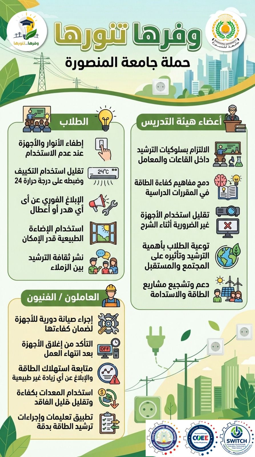 جامعة المنصورة | «وفّرها… تنوّرها» 